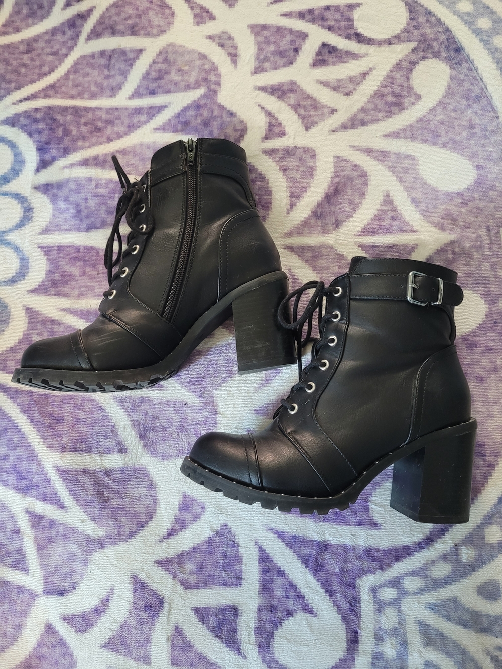 Diba Black Lace-Up Ankle Boots with Buckle & Stud Trim - Picture 4 of 6